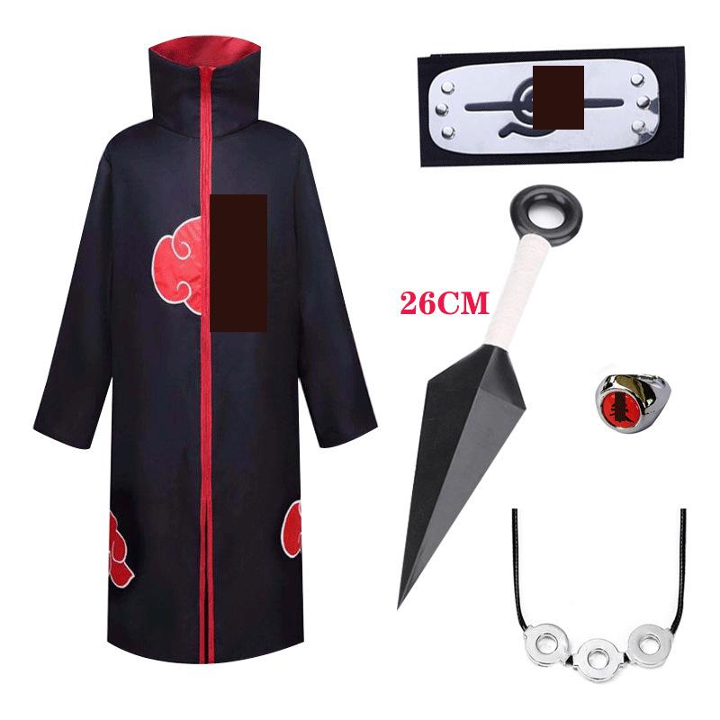 Hot Sale Anime Ninja Akatsuki Organization Cloak Set Forehead Ring Headband Necklace Kuwo Handsword Set