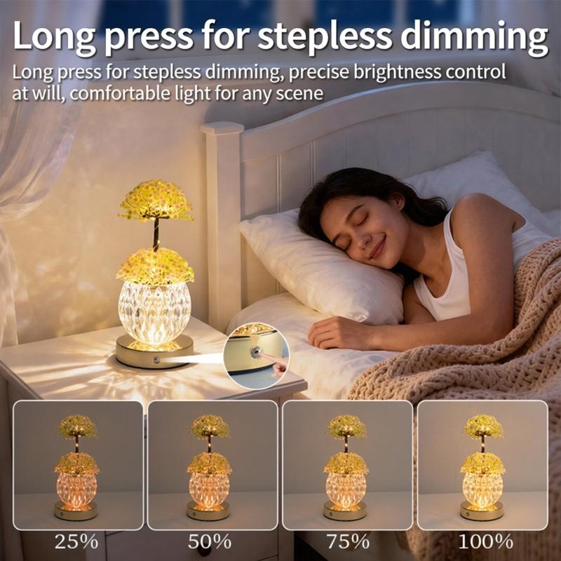 Decorative Flower Glass Bottle USB Night Light Decorative Lamp with Touch Control for Living Room Bedroom Dining Room