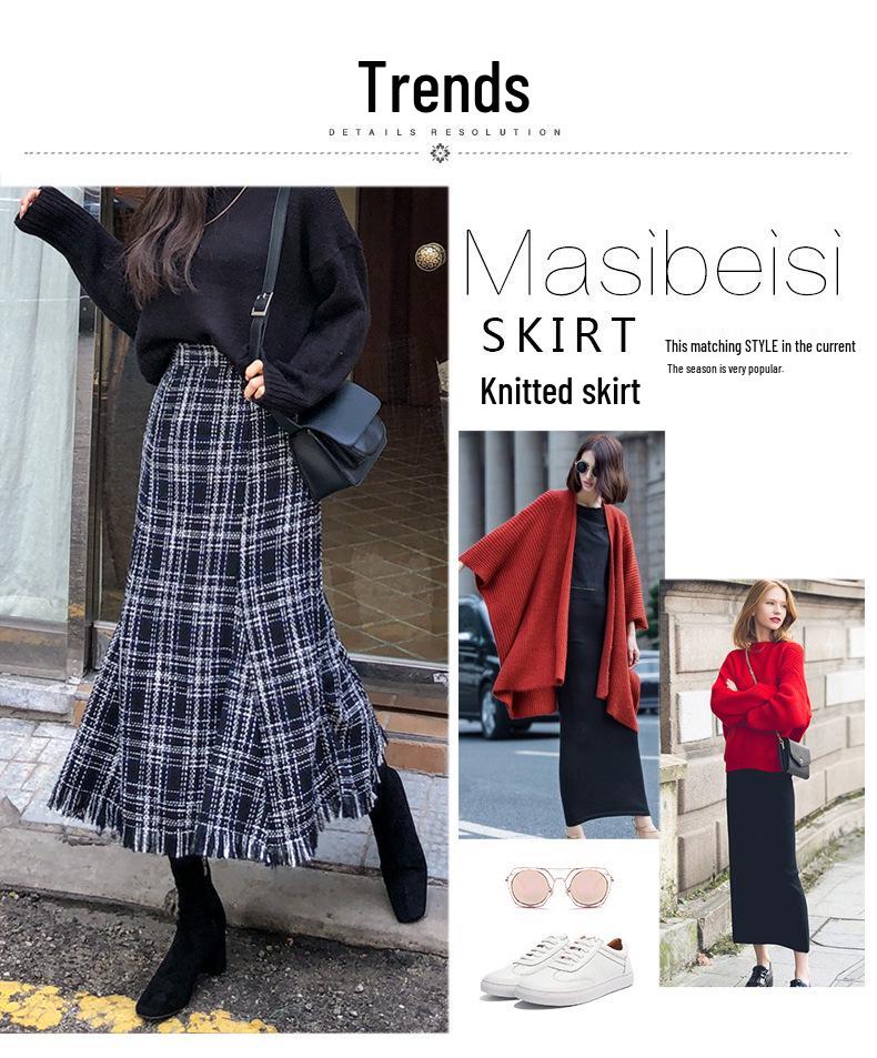 Women's High-Waist Fringe Pencil Skirt - Autumn/Winter Korean Style, Slim Fit, Mid-Length Pleated Umbrella Design