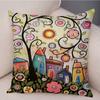 Retro Rural Color Cities Cushion Cover For Sofa Home Car Decor Colorful Cartoon House Pillow Case Tree Short Plush Pillowcase
