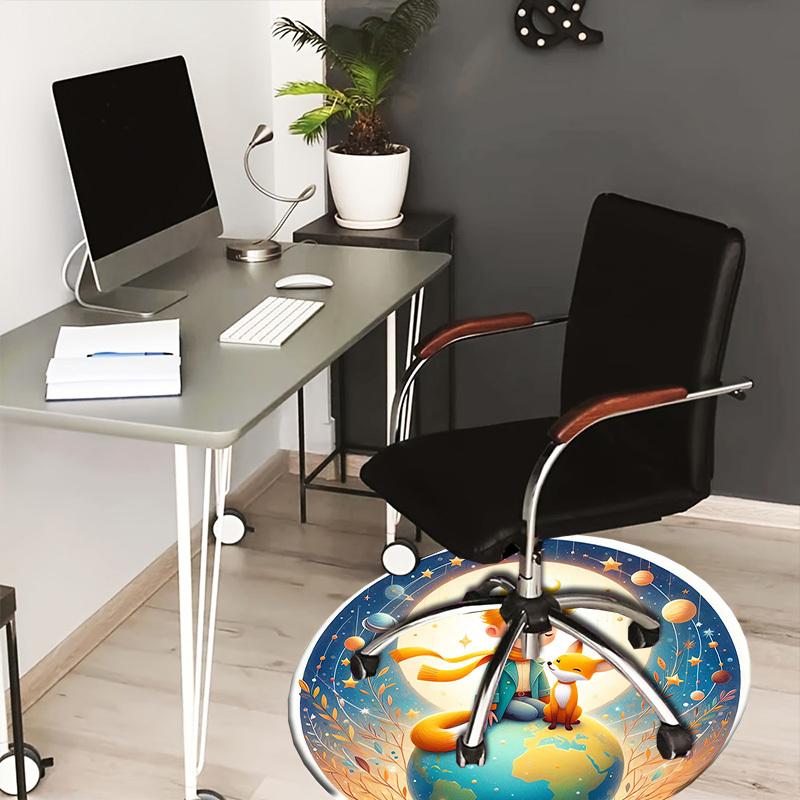 1pc and Fox on Earth with Stars and Planets Round carpet, Made of Polyester,Perfect for Decorating Office Chairs, Living Rooms,Vibrant Decorative Rug 80cm