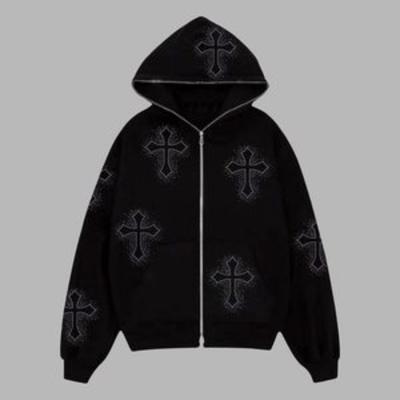 Women Rhinestone Spider Graphics Print Streetwear Hoodies Y2k Aesthetic Grunge Punk Jacket Zip Up Women Coat Goth Harajuku Emo