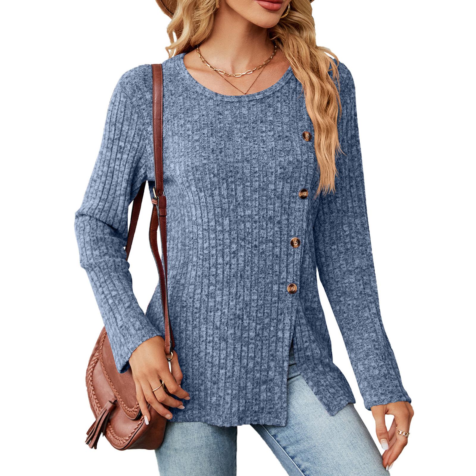 

Women s Fashionable, Casual, Comfortable Round Neck Button Up Long Sleeved Warm Top XL