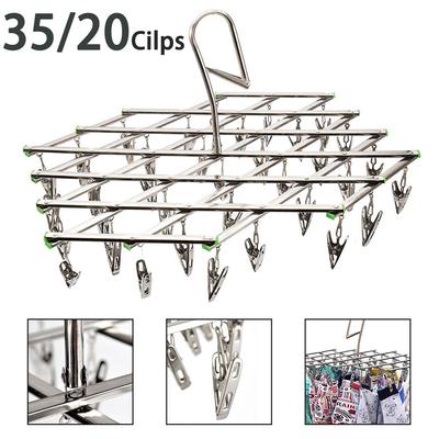20/35 Pegs Clothes Folding Drying Hanger Stainless Steel Swivel Windproof Underwear Socks Clip Home Space Saving Drying Rack