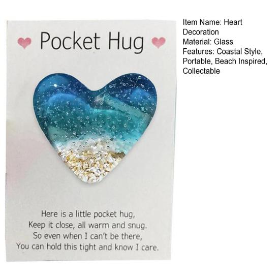 Glass Beach Pocket Heart Sea Inspired Heart Ornament Fused Glass Heart Pocket Token Keepsake Pocket Hug Heart Gift for Loved Ones