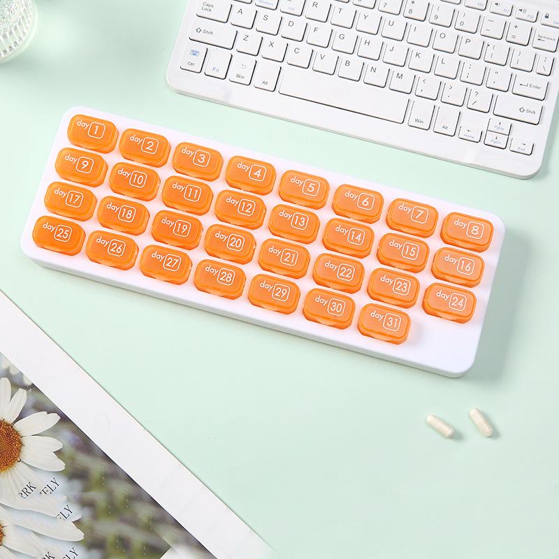31-Compartment Waterproof Keyboard-Style Pill Organizer, Removable Dividers, Monthly Portable Storage
