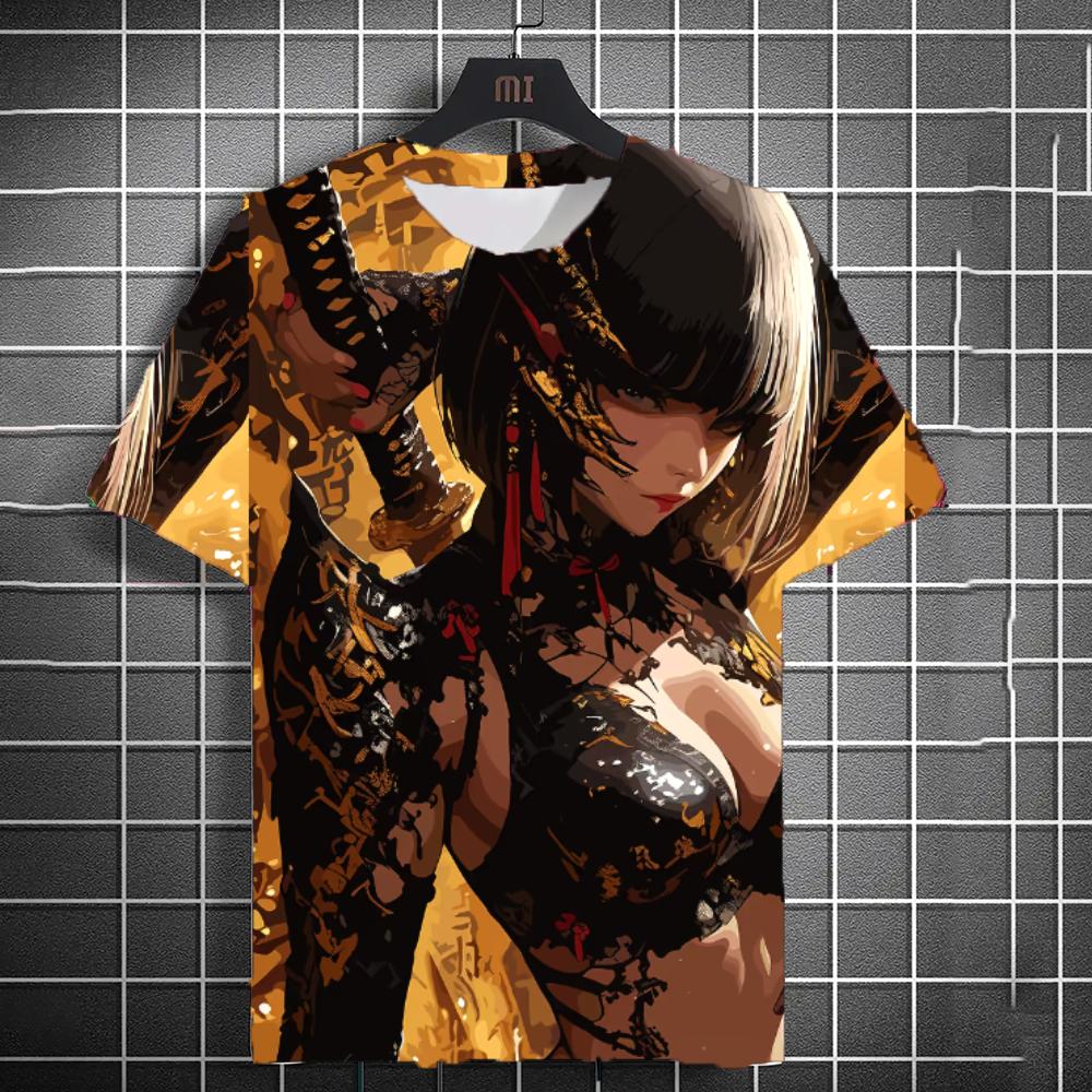 New Men's Samurai Katana Tattoo Girl T-Shirt Street 3D Print Tee Summer Women Short Sleeve Top