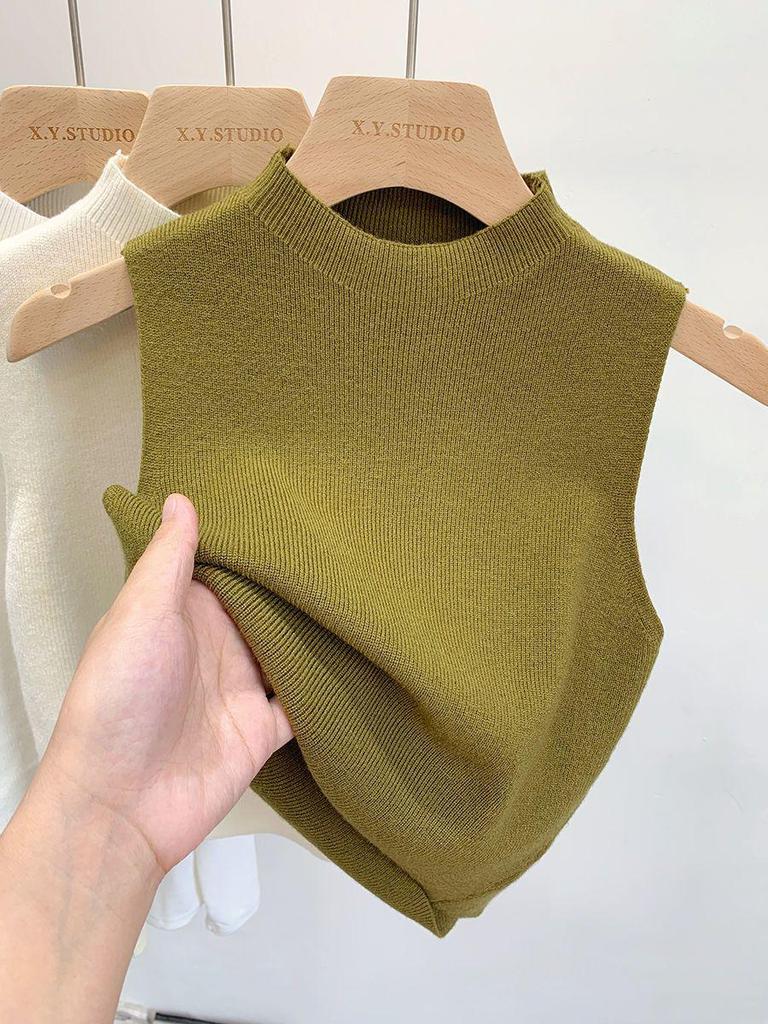 Women's Half-High Neck Sleeveless Knit Sweater Top