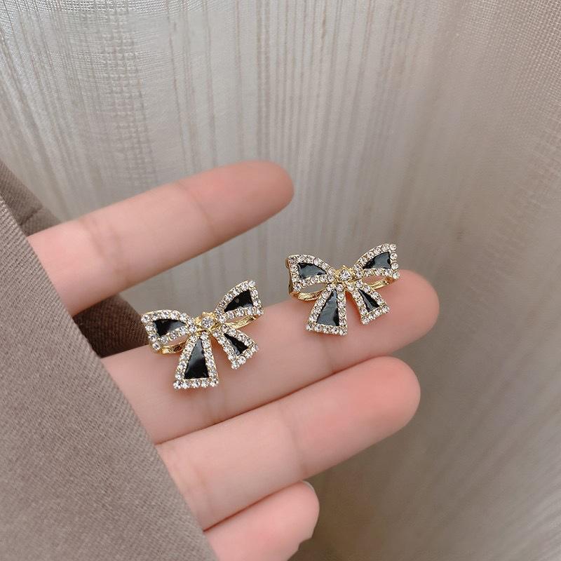 Shiny Rhinestone Bowknot Stud Earrings For Women Wedding Jewelry Party Accessries Fashion Earrings 1 Pair