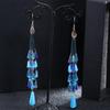 Retro trendy bohemian crystal fringed earrings 925 silver stud earrings temperament long women's personalized earrings