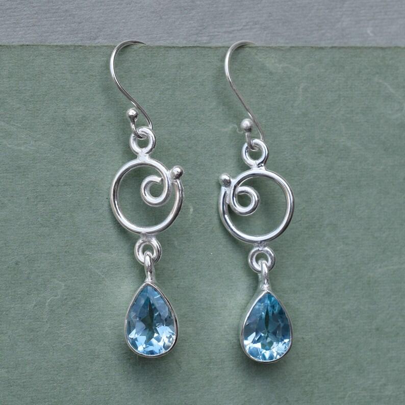 Blue Topaz Gemstone Earring, 925 Sterling Silver, Dangle Earring, Women Earring, Gift For her, Bezel Earring, Boho Earring