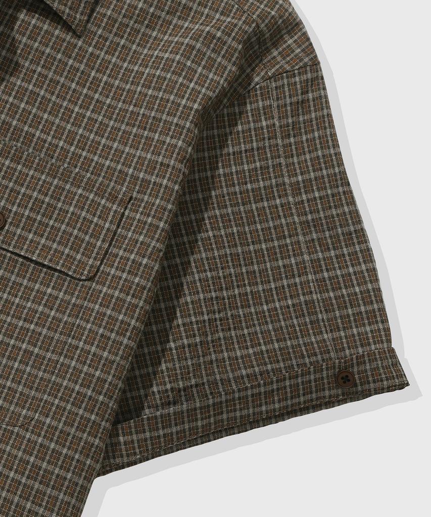 KIIMUIR [Crop] Rolled-Up Check Crop Short Sleeve Shirt_Brown [Select Sleeveless]