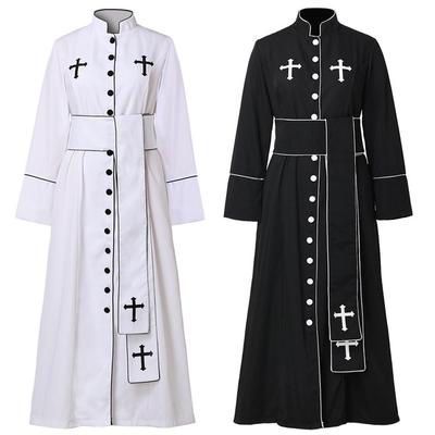 Katholische Kirche Klerus Priester Kostüm Damen Pastor Robe Römische Soutane mit Stehkragen und Gürtel