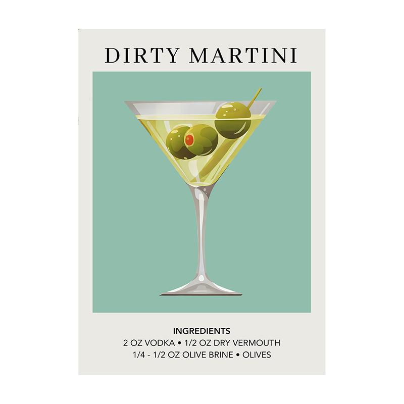 Cocktail Art Decor Poster Watercolor Retro Drink Print Minimalist Elegant Sophisticated Wall Art Picture for Home Decoration