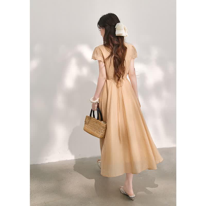 Retro Wave Lace V-Neck Long Dress