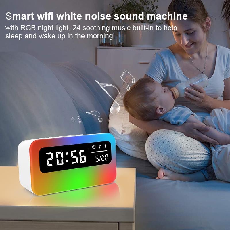 2025 Trends Speaker Digital Alarm Clock RGB Rechargeable Sleeping Relaxation Alarm Clock Bedside LED Night Lights Lamp