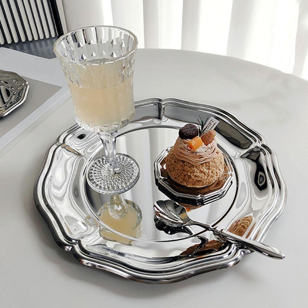 Mirror Surface Stainless Steel Cake Tray Silver Color Jewelry Display Tray  Jewelry Storage