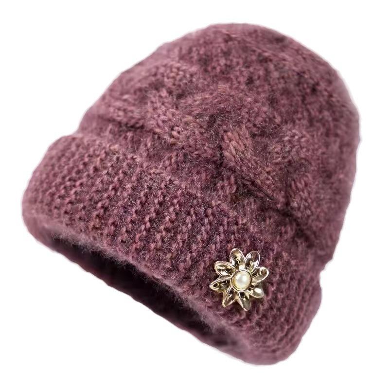 Middle-aged and Elderly Hats for Women, Thickened and Velvet Old People's Hats In Winter, Warm Mother Hats, Old Women's Autumn Knitted Wool Hats