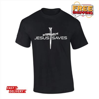 Mens Christian Shirt Nail Cross Jesus Saves Short Sleeve T-shirt Graphic_REPRIN<wbr/>T Unisex T-Shirt