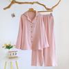 2026 New Spring and Autumn Women's Pajama Set 100% Cotton Crepe Solid Color Cat Long Sleeve Sweet Home Clothes Two Piece Set