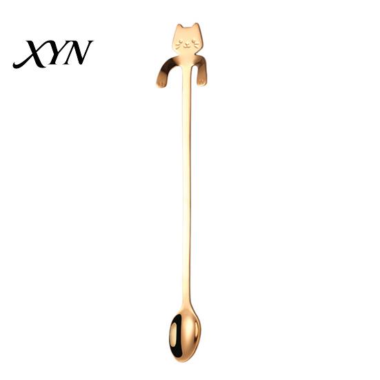 Coffee Cup Stirrer 304 Stainless Steel Spoon, Hanging Cat Spoon for Mugs Tall Cups, Long Short Handle Tea Stirring Ideal Desserts & Ice Cream