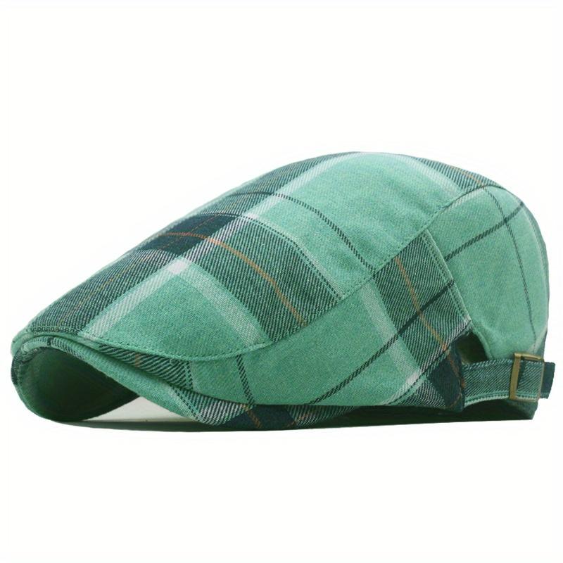 Men's Plaid Pattern Flat Cap Newsboy Hat Women Beret Cabbie Gatsby Cap