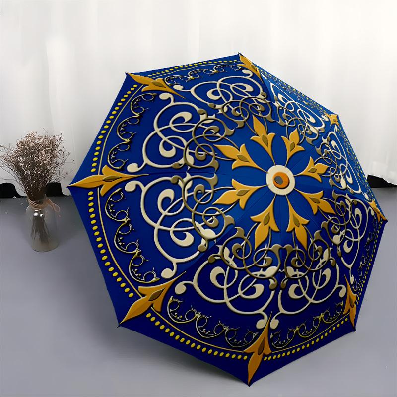 1pc Ornate Mandala Automatic Folding Umbrella, Lightweight Retractable Compact Travel Umbrella, 8-Rib Sturdy Frame133