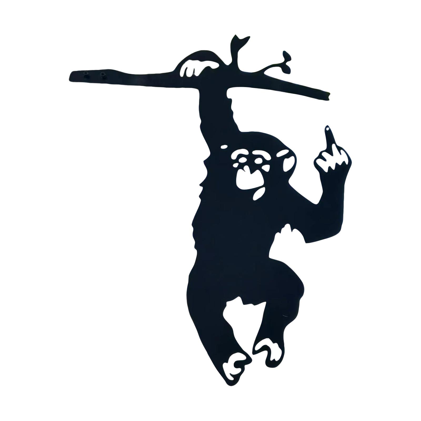 

Monkey Showing Middle Finger Hanging On Tree Branch Garden Stake Metal Silhouette One Size