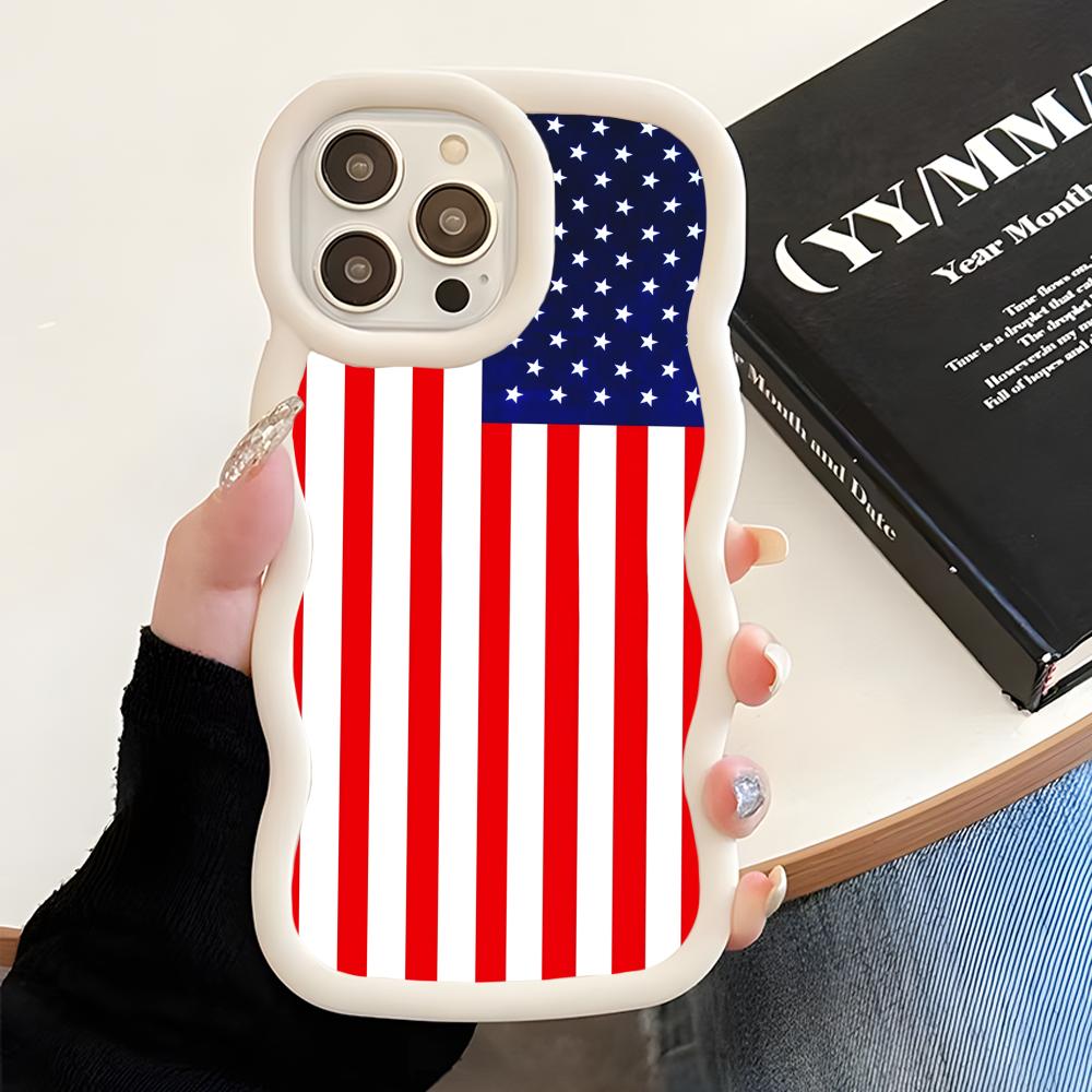 USA America Flag Wavy Edge TPU Mobile Phone Case for iPhone 17 16 15 14 13 12 11 Air Pro Max Plus Colorful Cover