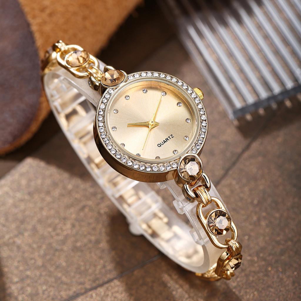 Kstyle Decorative Ladies Alloy Quartz Watch With Gemstone Bracelet For Casual Wear