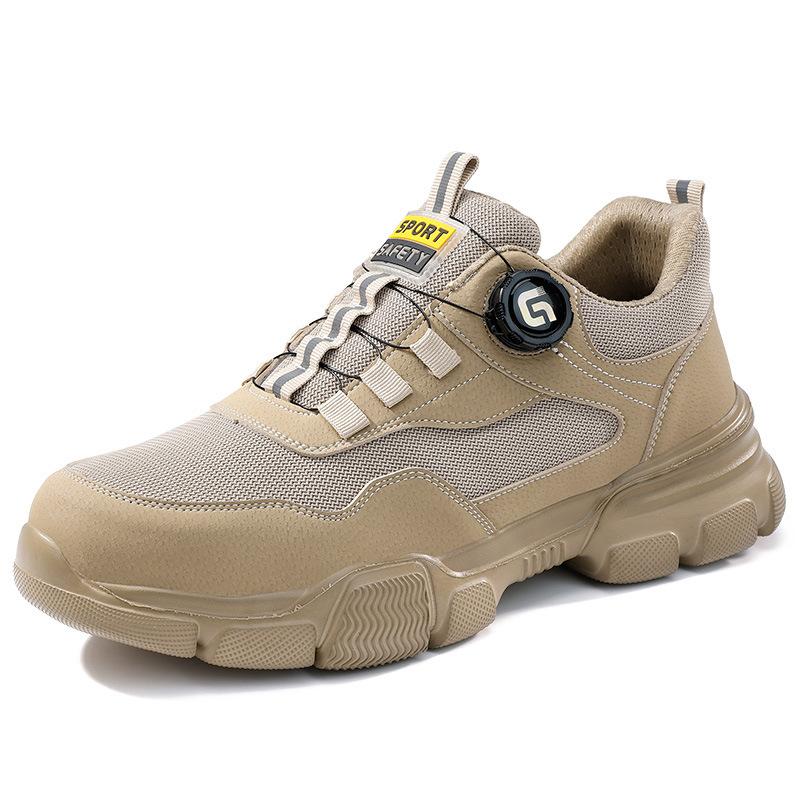 Nové pánské boty s otočnými knoflíky, odolné proti rozbití a propíchnutí, bezpečnostní obuv pro muže, pracovní boty s ocelovou špičkou, bezpečnostní nezničitelné boty