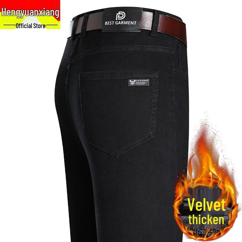 

Мужские зимние джинсы на флисовой подкладке Hengyuanxiang: Плотные, Свободные, Прямые, Износостойкие и Моющиеся Брюки 38 recommended for 180-190 lbs