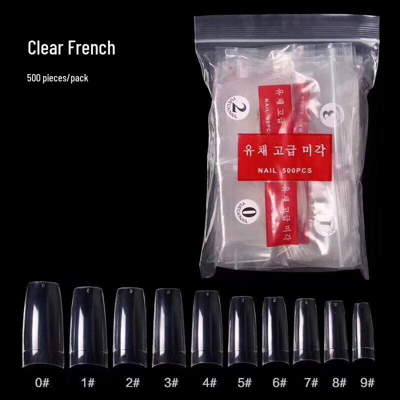 Korean French Nail Tips - 500 pcs Clear Half-Cover Seamless Stickers