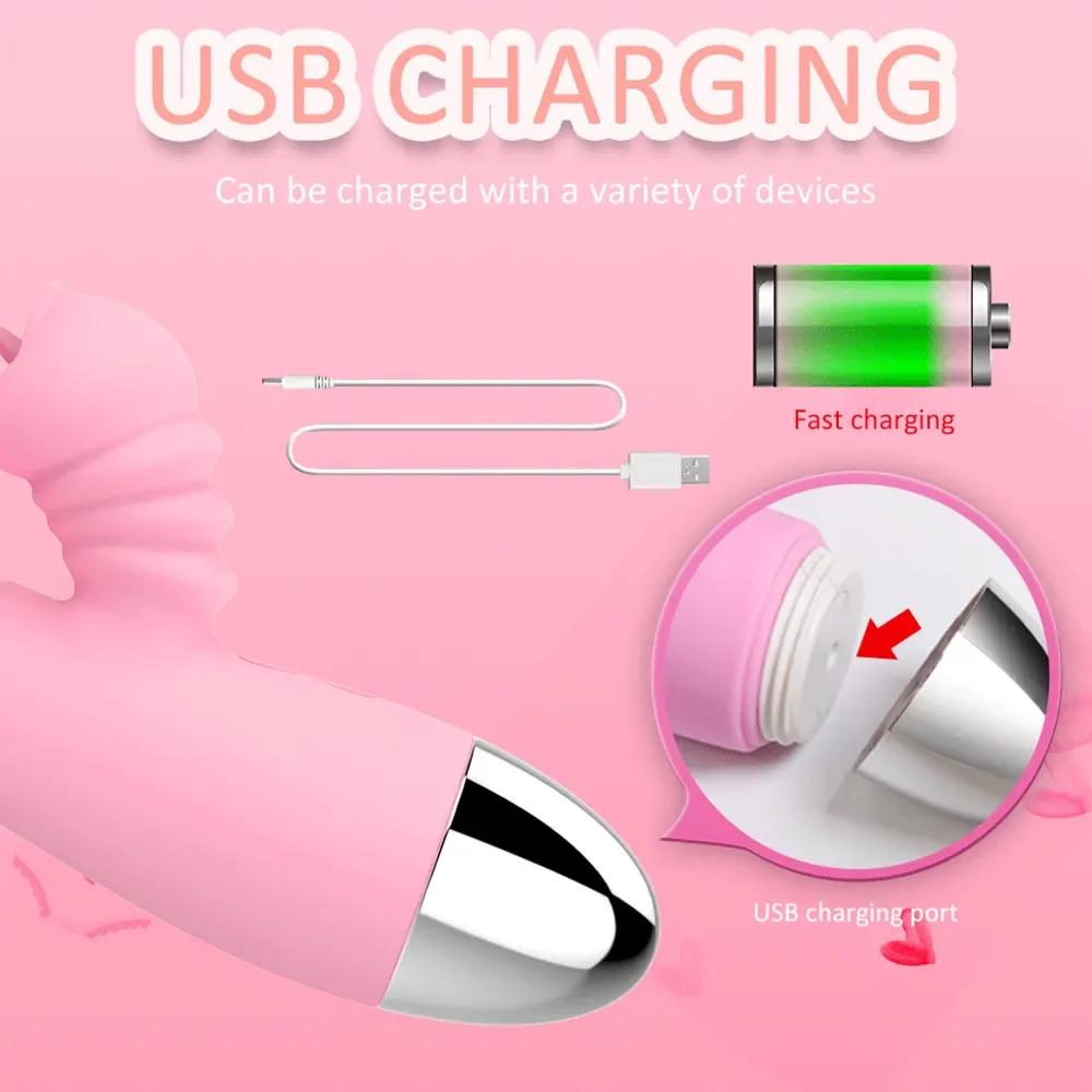 Vibrator For Women 2 In 1 Licking Machine Clitoris Stimulator G-Spot Powerful Vibro Dildo Wand Female Clit Sucker Adult Sex Toys