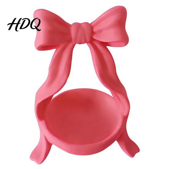 Elegant Jewelry Holder Storage Tray with Bow Decor Decorative Cream Trinket Dish 3D Dressing Table Accessory Print PETG Space Saving Display
