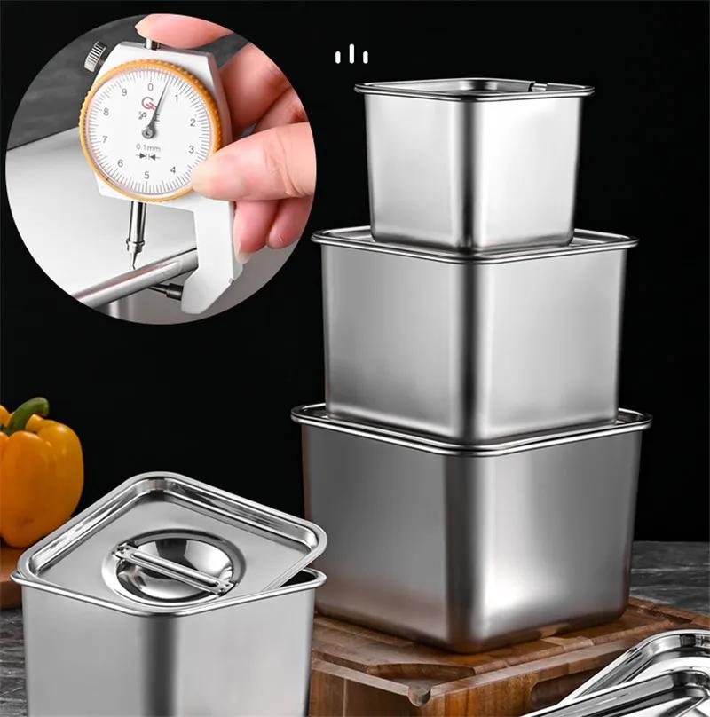 Stainless steel square barrel storage seasoning box with cover basin jars and lids spice jars set coriander Scallion oil bottle