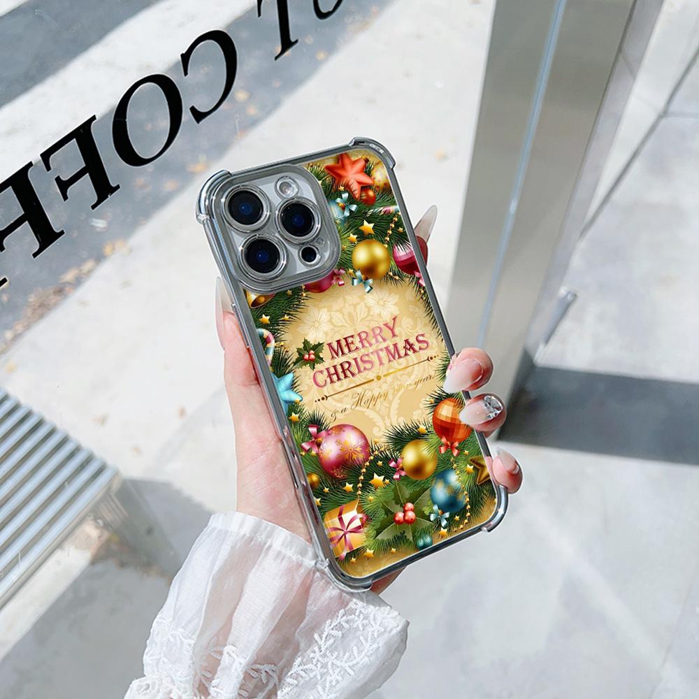Ae106 Happy New Year Art Merry Christmas Electroplated TPU Phone Cases for Samsung A20s A54 A12 A14 S23 S24 Ultra A55 A15 Four Corner Protection Cover