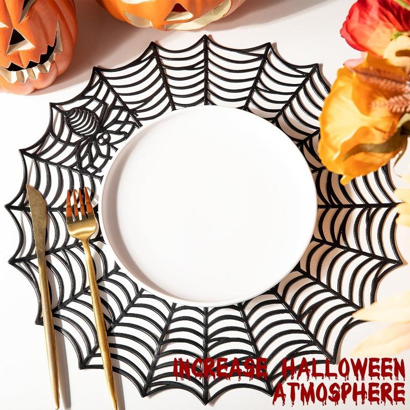 1/4/8PCS Halloween Heat Resistant Placemats Spider Web Placemats Hollow Out Spiderweb Coasters for Dining Table Halloween Decor