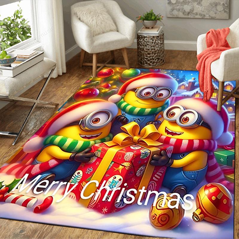 1Pc Christmas Minions Celebration Rug Office Carpet Indoor Outdoor Doormat Nonslip Soft And Comfortable Living Room Christmas Halloween Gift D91851