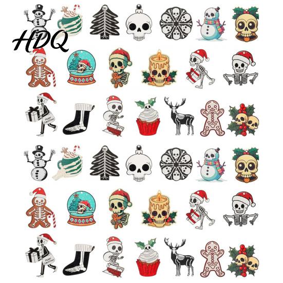 Dark Style Snowman Hanging Ornaments Skeleton Christmas Tree Ornaments 3.15 Inch Skull Unique Gingerbread Man Wood Pendants Gothic Spooky Wooden Xmas