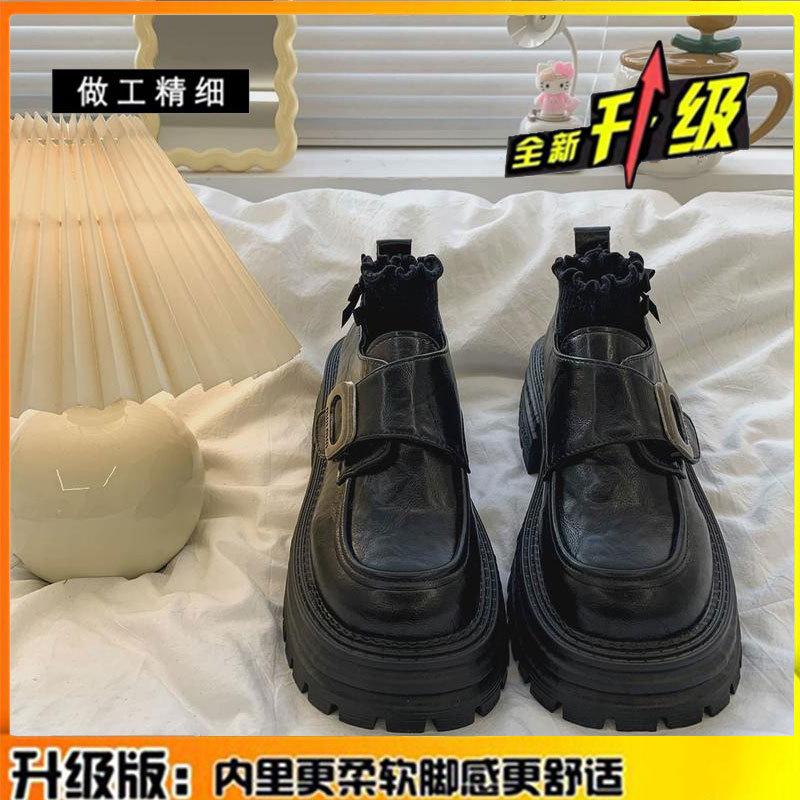 

Туфли женские кожаные на толстом каблуке в британском стиле, новинка 2025 года, универсальные, увеличивающие рост, женские туфли из натуральной кожи, черные l 35