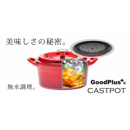 GoodPlus+ Cast Pot, 20cm, Red, Cast Iron Enamel Pot with Waterless Cooking, Steam Circulation, Enameled Exterior and Special Matte Enameled Interior,