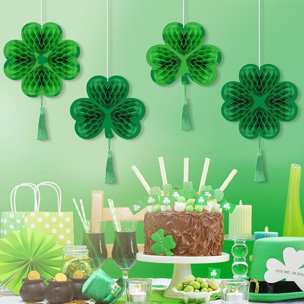 4pcs Paper St. Patrick's Day Clover Pendant Happy St. Patrick's Day Decor  Festival Party Decoration