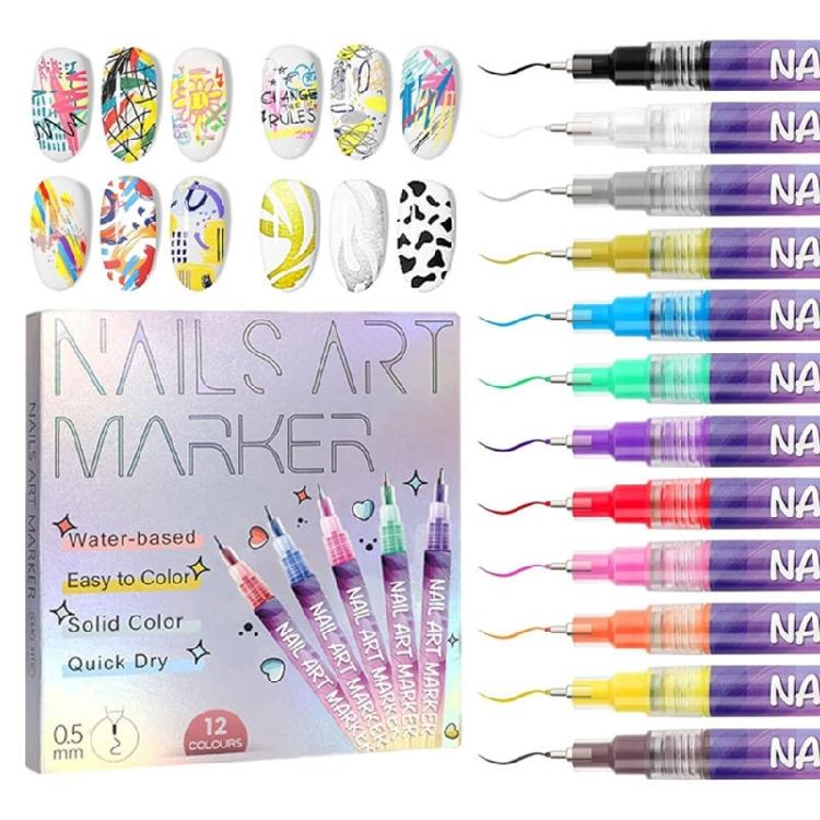 12Pack Salon Nail Brushes Pen PP Material Anti Fade Inks for Detailed Floral Nail Patterns