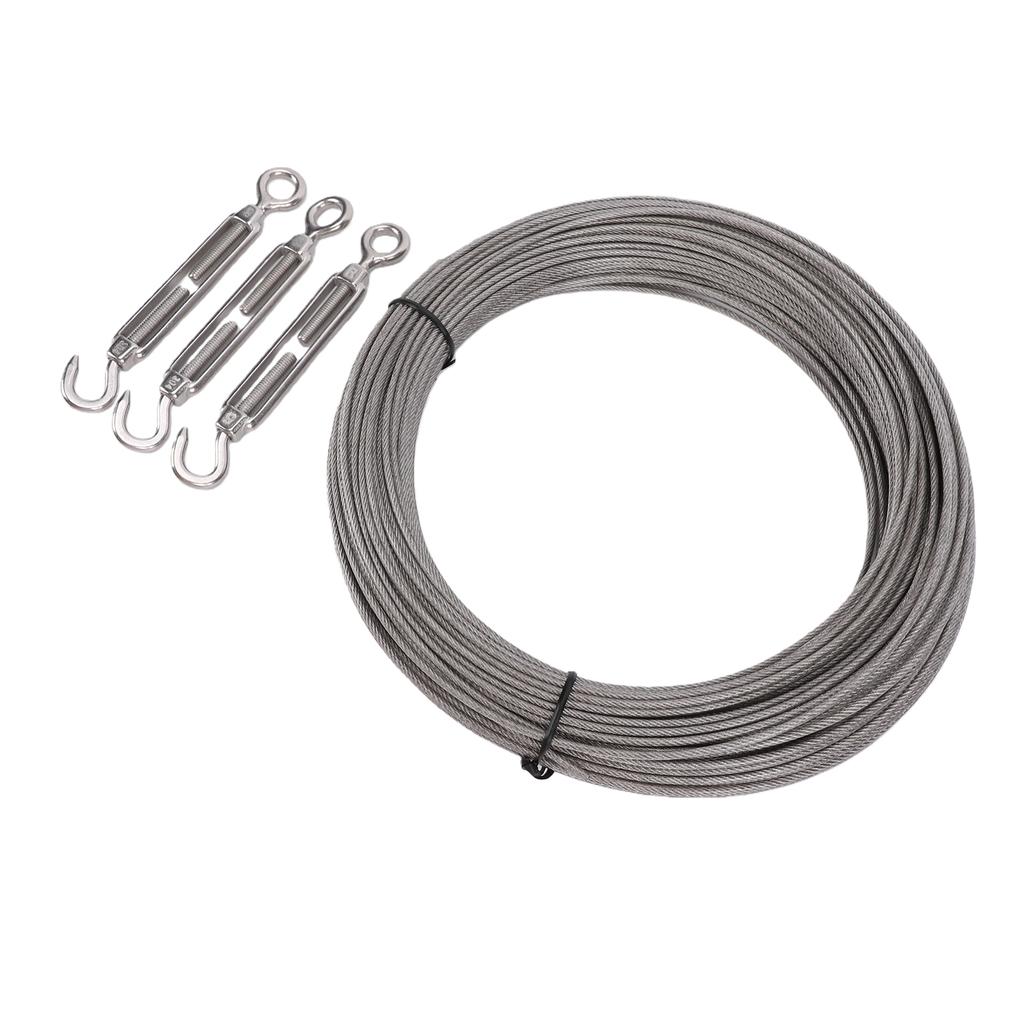 50M Stainless Steel Cable Kit 2MM Wire Rope with M2 Aluminum Ferrules for Hanging Tying Trellis Gardening Climbing