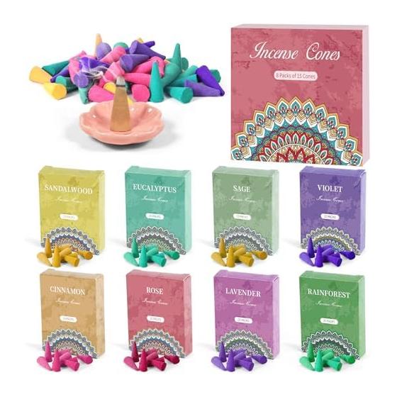 FIRIK Incense Cone, Cone Type, Scent Assortment, Aroma Scent, Scent Holder Included, Scent Set, Incense Gift, Rose/White