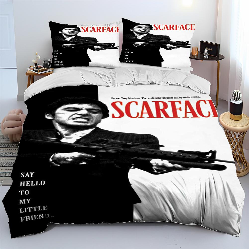 Film Scarface Tony 3D-Druck Bettdecke Bettwäsche-Set, Bettbezug Bett-Set Steppdeckenbezug Kissenbezug, King Queen Größe Bettwäsche-Set Kind