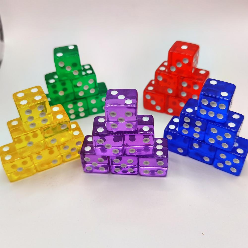 50PCS/Kit 6 Sided Dice 16mm D6 16 See Through Color Acrylic Square Corner Cube Digital Dice For Table Board Games Party DND