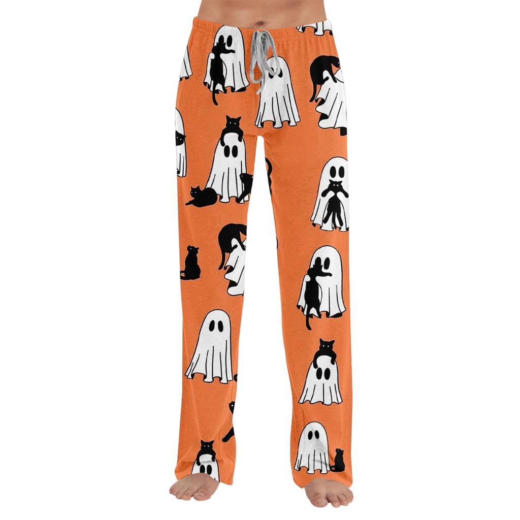 Women's Halloween Print Loose Fit Pajama Pants for Loungewear and Sleep