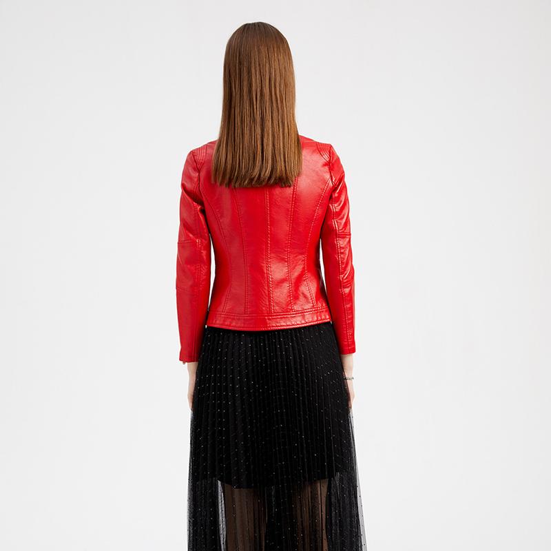 IELGY Nova Jaqueta de Couro Feminina da Moda Casaco Curto de Couro PU Jaqueta com Gola Alta Feminina Primavera e Outono Jaqueta de Couro Fina